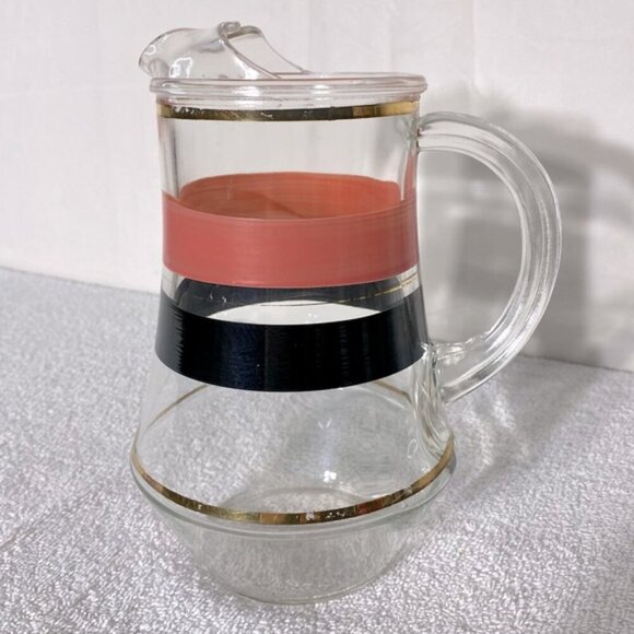 Vintage Glass Pitcher W Pink Black Gold Stripes - Picture 3 of 12